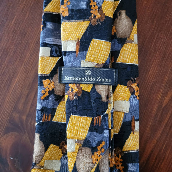 Ermenegildo Zegna Tie Silk Gold Black - Picture 1 of 7